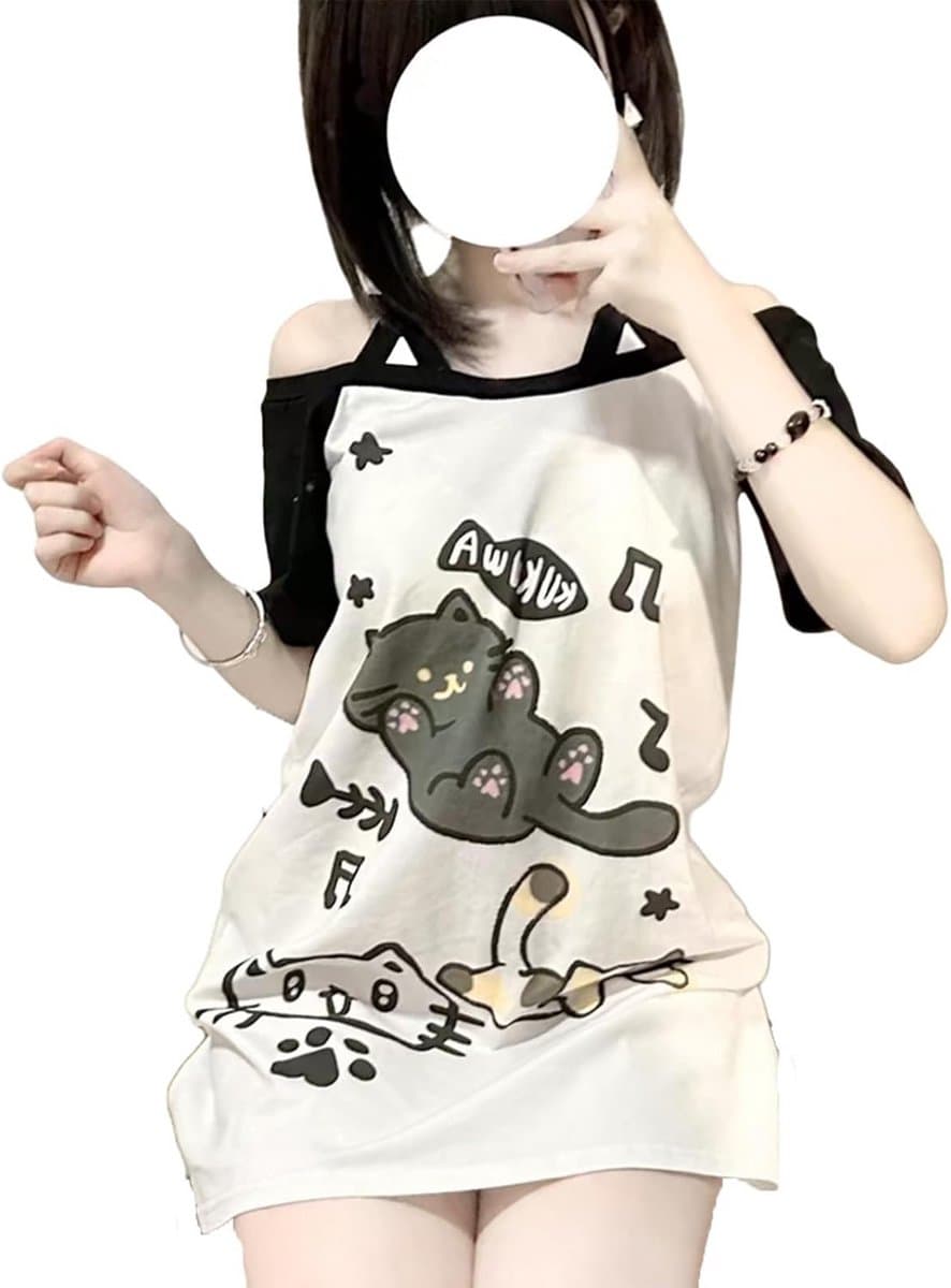 Kawaii Cartoon Grafische T-Shirts Dames Y2K Stijl Off Shoulder Tops — afbeelding 1