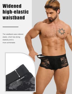 Transparante Kanten Boxershorts voor Heren - Hipster Ondergoed met Comfortabele Tailleband en Gekruiste Strepen - Grote Maat — thumbnail 6