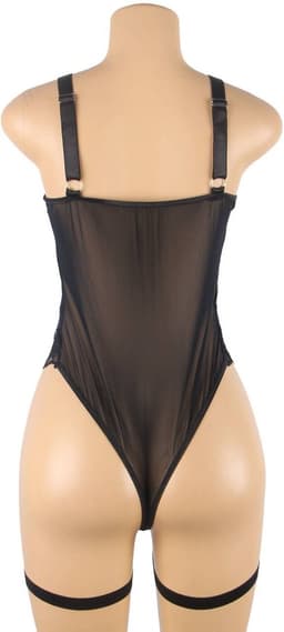 Sexy Lingerie - Luxe Erotische Body met kant - Half open cups - Strapless - Harnas - Shapewear - Jarretelbanden - Bondage look - Strappy Harness – Lingerie Top Teddy - Erotiek - Uitdagend - Valentijnsdag Cadeau Voor Hem & Haar - Zwart - Maat M-L — thumbnail 9
