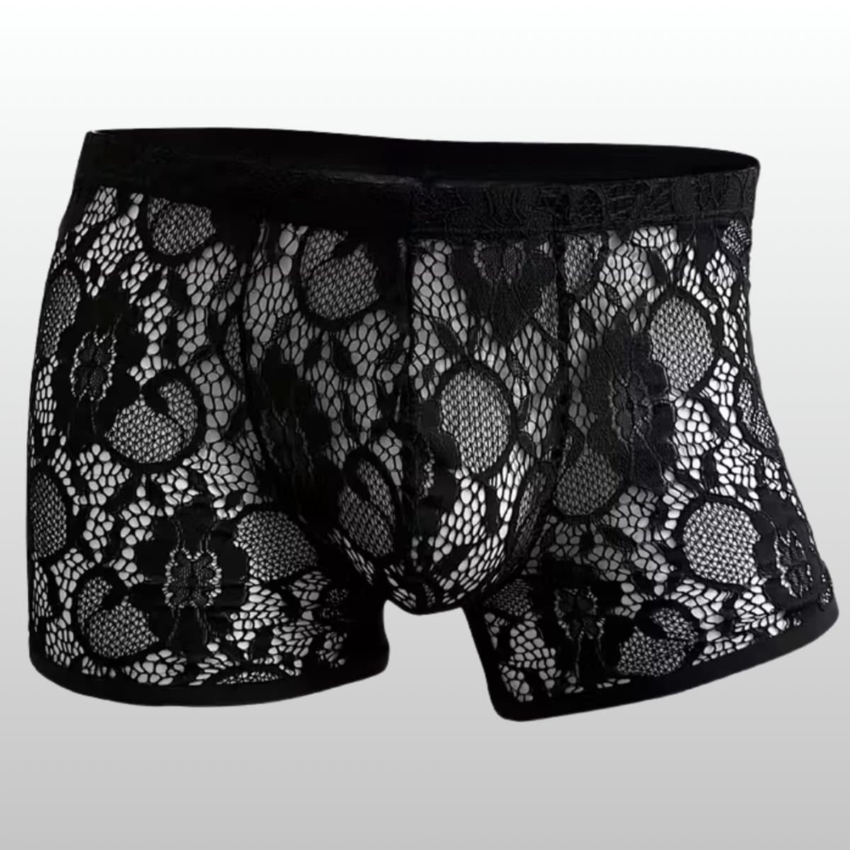 Heren Boxer Kant Zwart Transparant Mesh - Sexy Heren Lingerie - Maat L | LS230 — afbeelding 1