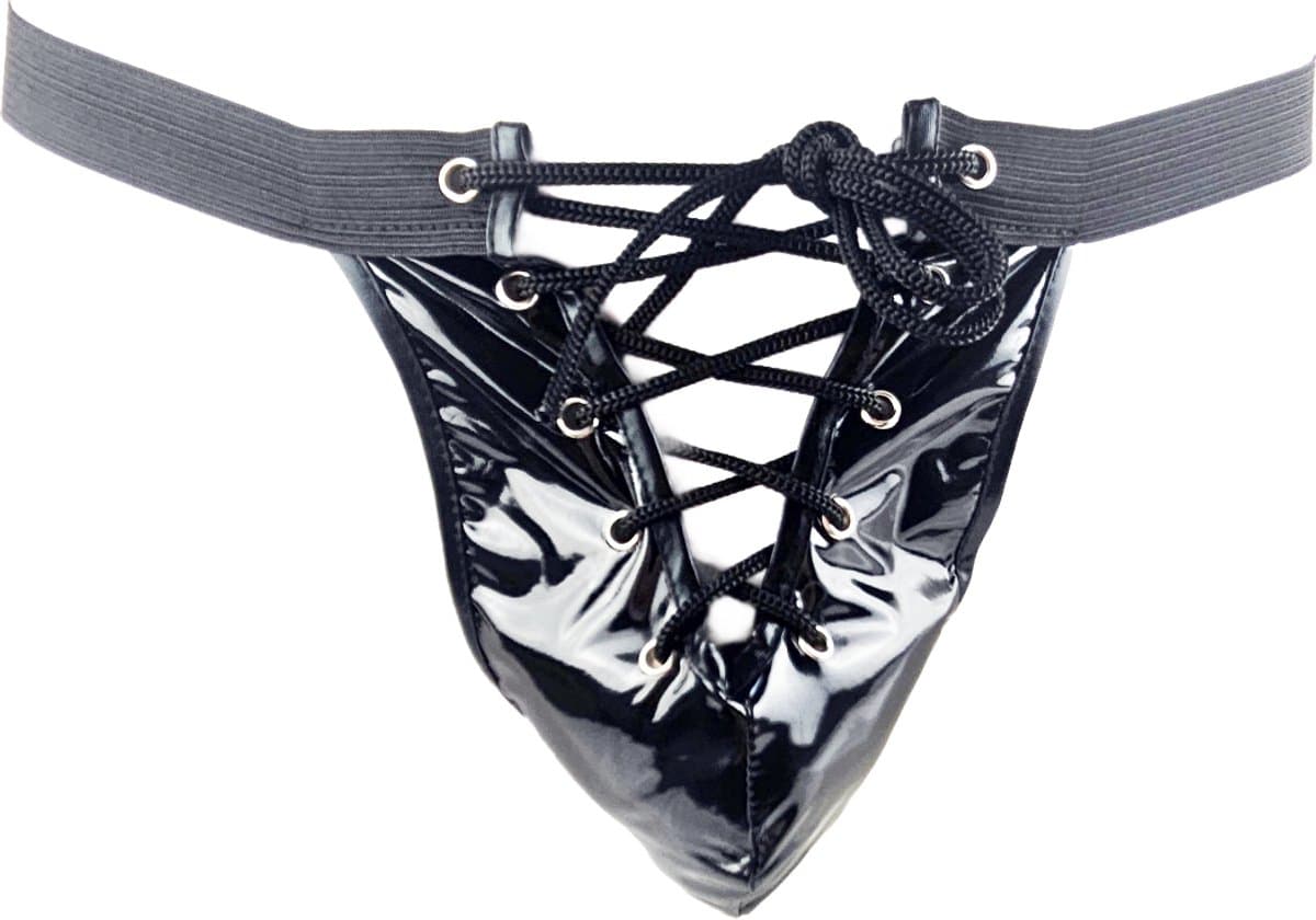 BamBella ® - String - Maat Onesize S M L - Zwart SM kleding Veter sluiting BDSM erotische heren kleding ondergoed lingerie onderbroek zwart — afbeelding 1