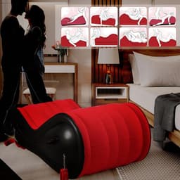 Sex Kussen - 6 Accessoires - Inclusief Seksspeeltjes - Inclusief Elektrische Pomp - Opblaasbaar Seks Kussen - Seks Meubel - BDSM Speelgoed - PVC met Zacht Fluweelcoating - Zwart/Rood - Discreet Verzonden — thumbnail 7