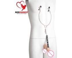 Tepelklemmen met penis ring - Verstelbare intensiteit - BDSM - RVS - One size