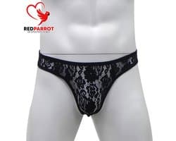 Semi-transparante heren string - Kanten slip - Eroitsche mannen lingerie - Zwart