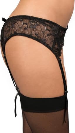 Mandy Mystery Lingerie – Jarretel Gordel met Kant Motief en Bijbehorende Kousen Spanning en Sensatie – Maat M/L -Zwart — thumbnail 5