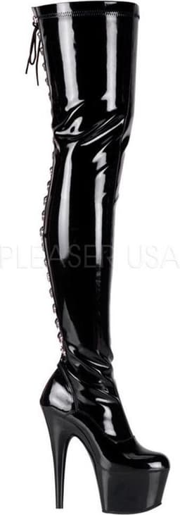 Adore-3063 plateau lak overknee laars met veters en stiletto hak zwart - (EU 40 = US 10) - Pleaser — thumbnail 1