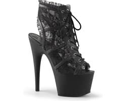 Adore-796LC plateau peeptoe enkellaars met kant en stiletto hak zwart - (EU 42,5 = US 12) - Pleaser