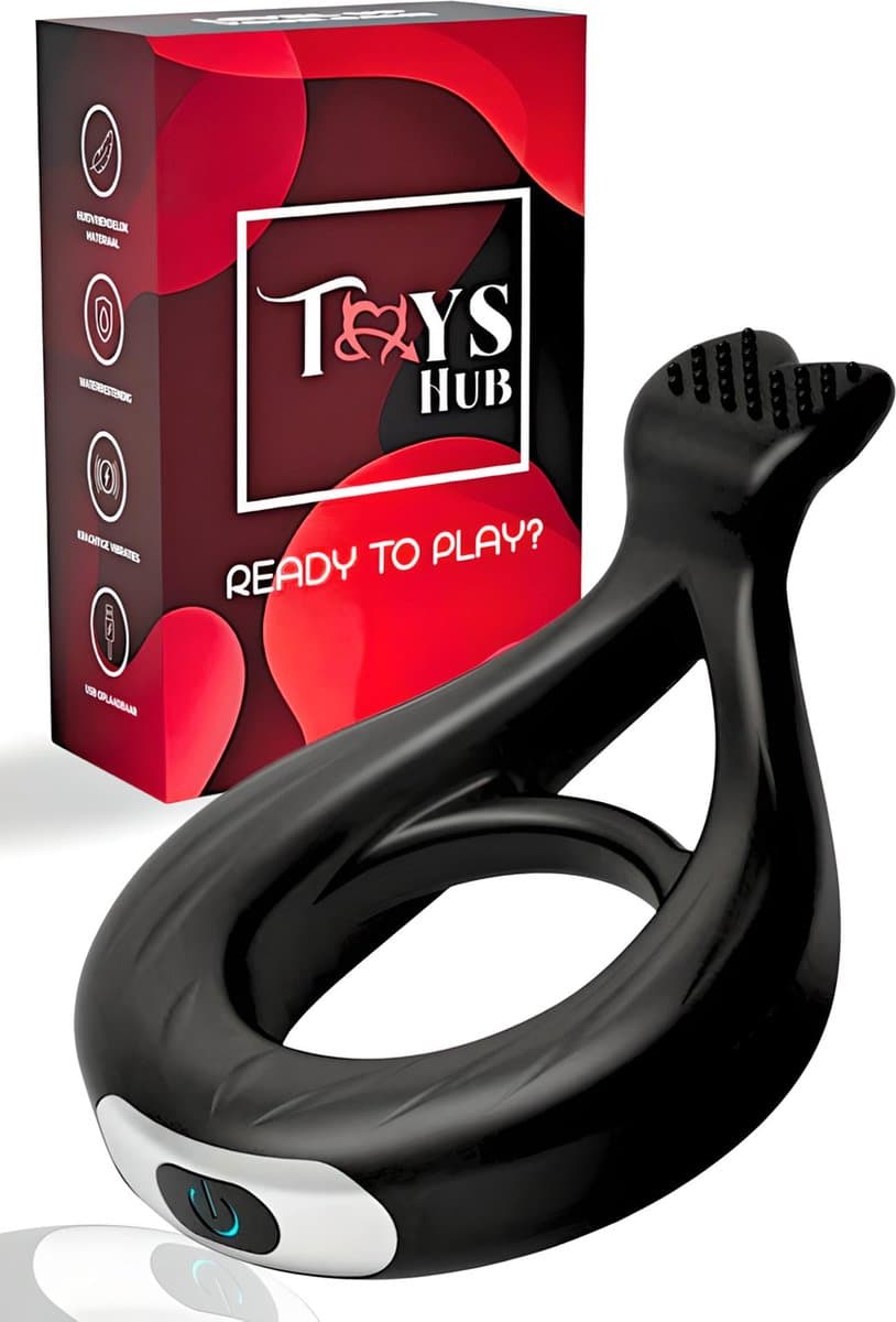Toys Hub® Vibrerende Cockring met Opbergzakje - Incl. E-BOOK - 10 Vibraties – Sex Toys voor Koppels & Mannen - Penisring - USB oplaadbaar - Cockring Vibrerend - Clitoris Stimulator - Zwart — afbeelding 1