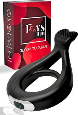 Toys Hub® Vibrerende Cockring met Opbergzakje - Incl. E-BOOK - 10 Vibraties – Sex Toys voor Koppels & Mannen - Penisring - USB oplaadbaar - Cockring Vibrerend - Clitoris Stimulator - Zwart — thumbnail 1