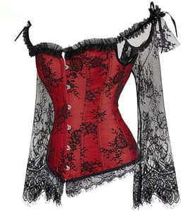 Corset Dames Rood Zwart Kant – Plus Size Lingerie – Lange Mouwen Sexy — thumbnail 2
