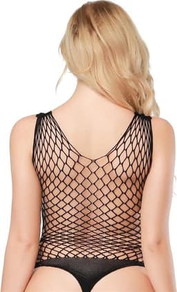 Zwarte korte fishnet Bodystocking met grote mazen.- Maysa — thumbnail 4