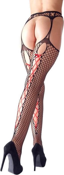 Cottelli Collection – Sexy Jarretel Kousen met Rode Verleidelijke Veters voor een Stout Perspectief – Maat S/M - Zwart — thumbnail 2