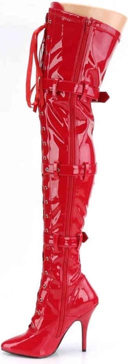 SEDUCE-3028 (EU 39 = US 9) 5 Heel Ribbon Stretch Thigh High Boot w/ Grommet — thumbnail 3