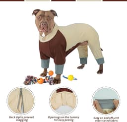 Rekbare hondenpyjama met ritssluiting, volledige afdekking, hondenbody, lange benen, vuilafstotend, koeler, onesie voor wandelingen en na operatie, beige, XL — thumbnail 4