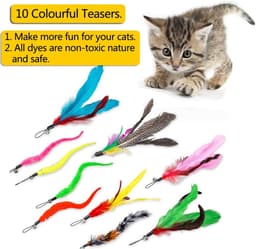 Kattenspeelgoed met veren, teaser met 2 telescopische stangen, 10 reserveveren voor kattenhengel met hanger, veren met belletje, kattenspeelgoedset voor kittens en volwassen katten — thumbnail 4