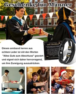 Kerstarmband voor mannen - 21 cm - zwart - stijlvol cadeau voor hem - Vemera — thumbnail 3