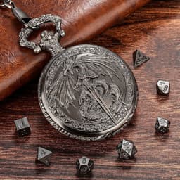 7-delige polyhedrale metalen dobbelstenen, mini DND-set met vliegende draak en zwaard tas, DND-geschenk met cadeau doos, spelaccessoires. — thumbnail 2