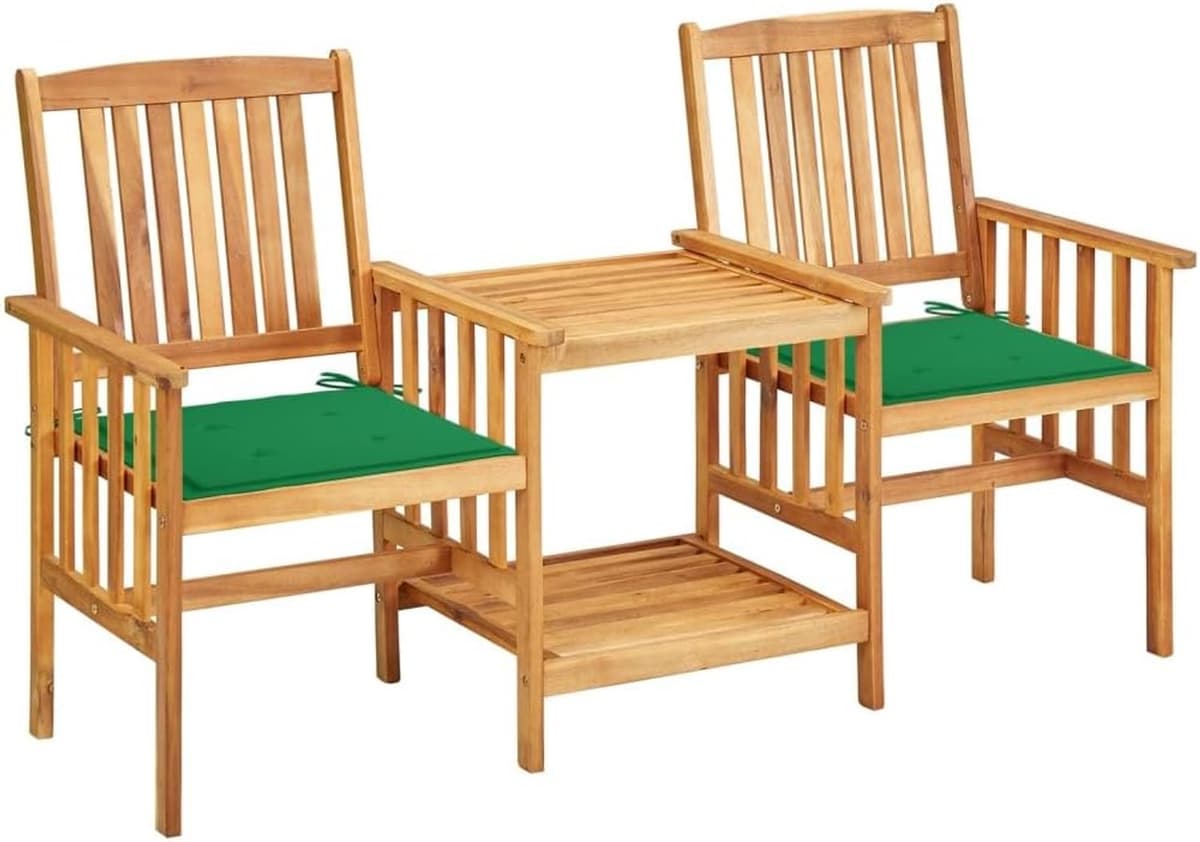 Terrasmeubelen, tuinbank, meubelsets, tuinstoelen met theetafel en kussen, acacia massief hout — afbeelding 1