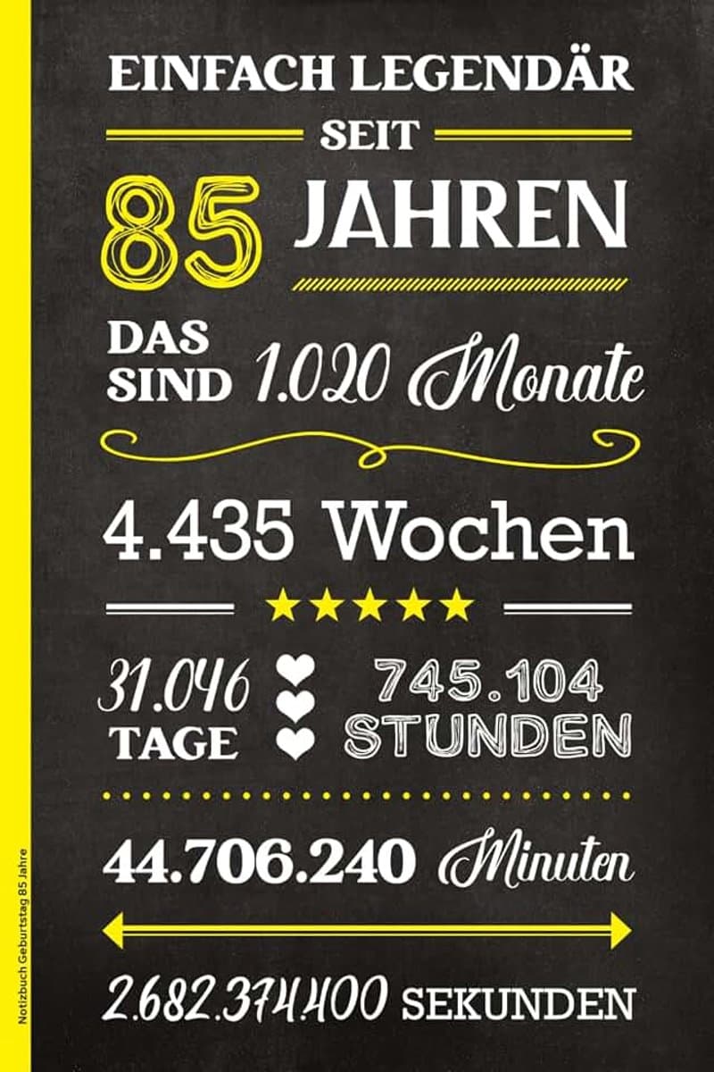 Jahre: Notizheft A5 liniert Geburtstag Geschenk zum 85. Geb Buch für Notizen Geschenkidee Erwachsene cooles Geburtstagsgeschenk für 85 Jährige HAPPY BIRTHDAY fünfundachtzig — afbeelding 1