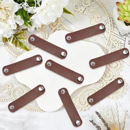 8 stuks Western zijden bandana, schuifsluiting, effen, PU-leer, sjaalhouder, clips, bruin, vintage, zilveren knoop, leer, sjaalgesp, ring voor stropdassen, bagagelabels, etiketten — thumbnail 2