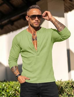Cmdr Heren wafel-henley-overhemden, Casua Lange Mouwen T-shirt Casual 5-Knoopsluiting, Lange Mouwen Regualar Fit Stijlvol T-Shirt, Thermisch Ondergoed — thumbnail 4