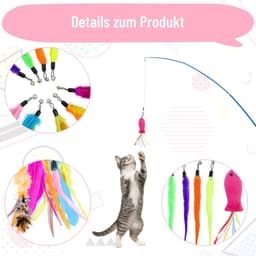 13 stuks kattenspeelgoedset, interactieve kattenspeelgoedveren, kattenhengel met 2 stuks inschuifbare, 11 kattenspeelgoed, reserveveren, zelfbezigheid met veer/bug/visbel — thumbnail 2