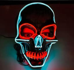 LED masker – Griezelig masker – Schedelmasker – Halloweenmasker –Halloween-decoraties - Kostuummasker – Maskerbalmasker – Perfect voor maskerades, Halloween en themafeesten – Ijsblauw en rood licht — thumbnail 1