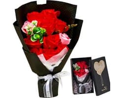 Eeuwige Rode Rozen - Bewaarde Bloemen - Romantisch Cadeau - Zwarte Doos Hartjes - 10 x 18 x 32 cm