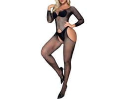 ModernStore Dames Visnet Bodystocking Sexy Catsuit Zwart Holle Lingerie Panty Zachte Nachtkleding Grote Maten Rave-outfit