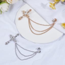 1 Doos 2 Kleuren Heren Broche Pak Pin Badge met Kettingen Hangende Ketting Broche Pin Zilver Goud Legering Kruis Nep Strass Heren Revers Decoraties voor Smoking Stropdas Hoed Sjaal Shirt — thumbnail 3
