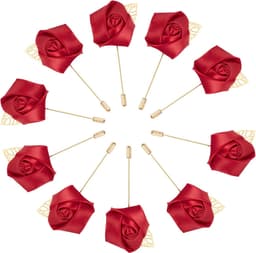 Knoopsgaten met rozen, bruiloft, voor heren, 10 stuks, handgemaakt, met bloem, reversspeld, voor bruiloft, prom, wijnrood — thumbnail 1