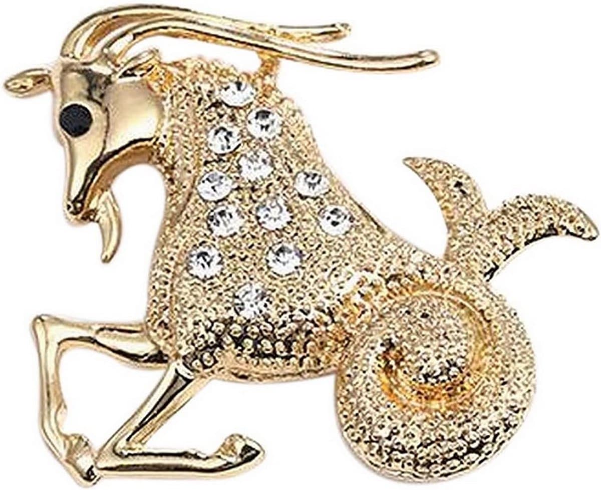 Broche met sterrenbeeld Steenbok van verguld staal., Roestvrij staal — afbeelding 1