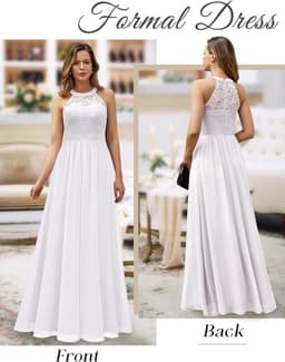 Halterjurk Lang Chiffon Avondjurk Kanten Boord | Galajurk Bruiloft Gastjurk Maxi Lange Vrouwenjurk Galafeesten Avondkleding — thumbnail 3