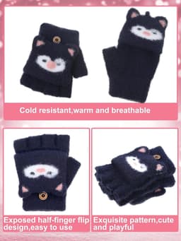 Handschoenen Convertible Flip Top Handschoenen Winter Warm Gebreide Half Vinger Wanten Voor Kinderen Jongen Meisjes 5-10 Jaar — thumbnail 3