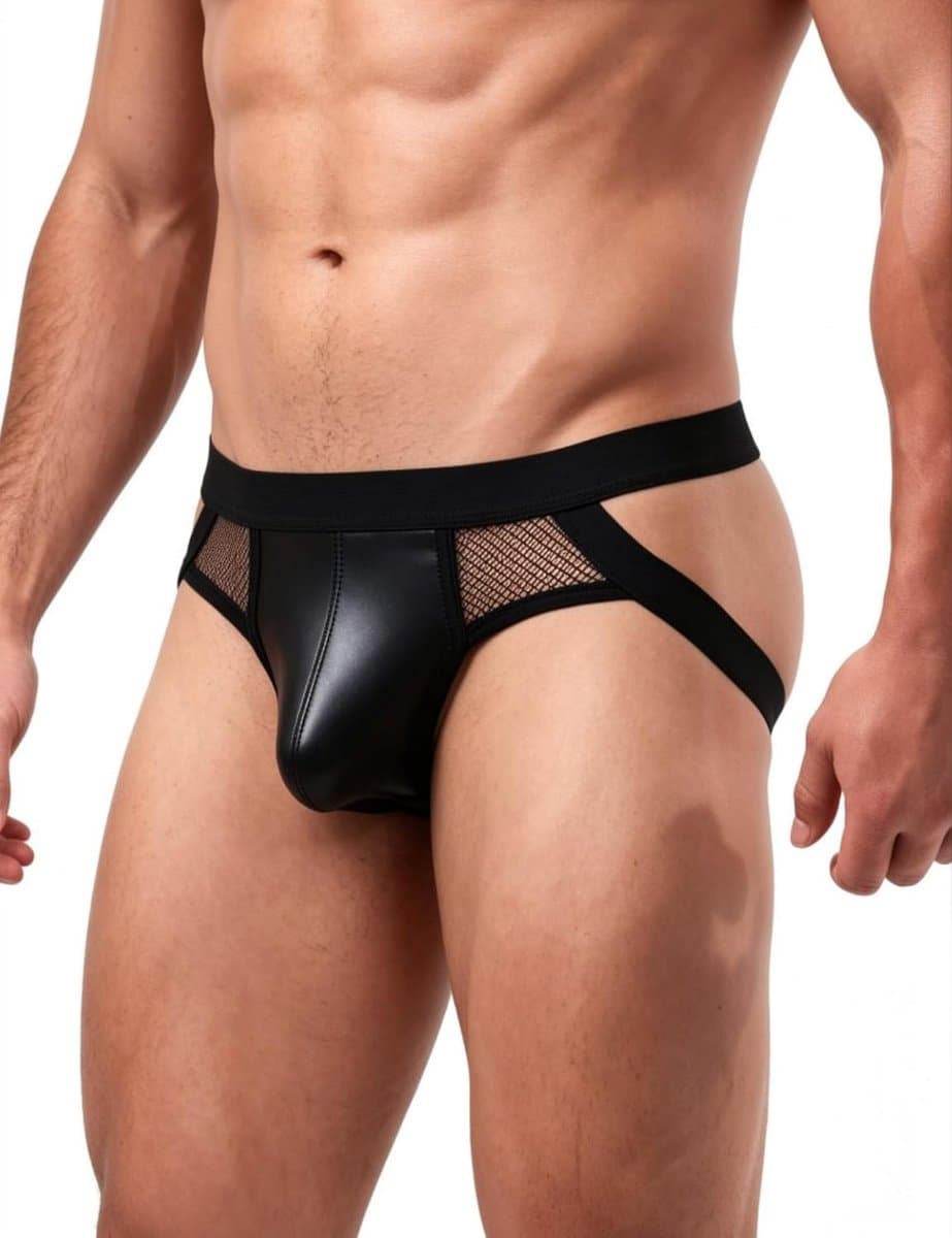 Jockstrap Thong Ondergoed - PU Leer - Mesh Insert - Sexy Clubwear voor Mannen - ShopVlot — afbeelding 1
