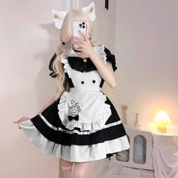 Maid dress zwart-wit - schattige kat Franse maid outfit - met schort en haarband - perfect voor Halloween - ShopVlot — thumbnail 5