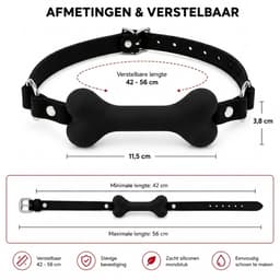 Bone Gag Zwart met Verstelbare Band – Siliconen Mondstuk – Verstelbare Mondknevel voor Volwassenen — thumbnail 5