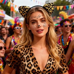 Luipaard kostuum dames, gezichtstattoo luipaard haarband luipaard tattoo gezicht carnaval kunst face sticker carnaval kat tijger carnaval kostuum set katten kostuums voor volwassenen cosplay — thumbnail 2