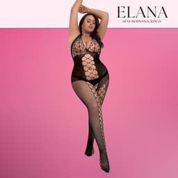 Elana - Selina Plus Size - Bodystocking - Visnet - Zeer Rekbaar - Erotische Lingerie met Open Kruis - Catsuit - L t/m XXL - Sexy Dames Lingerie - Bodysuit — thumbnail 5