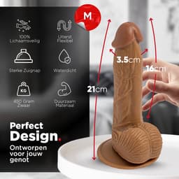 Rosebay Realistische Dildo 21 cm - Zachte Siliconen Dildo met Zuignap & Balzak - Dildo voor Mannen en Vrouwen- Licht Bruin — thumbnail 4