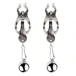 Oneay Tepelklemmen met Ketting – Verzwaarde Tepelklemmen met Bel – BDSM Lichaamsklemmen voor Vrouwen en Mannen – Niet-Piercing Body Sieraden – Verstelbare Nipple Clamps met Gewicht Ballen – Erotische Accessoires voor Stellen (Zilver) — thumbnail 1