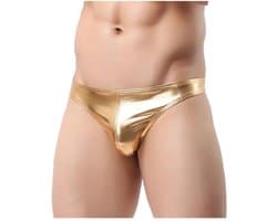 Dailygoods - Glanzende herentanga - Sexy T-back string - Laag metalen accent - Zwart/goud/zilver - Clubwear ondergoed - Geschikt voor rave-party's - C