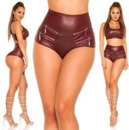 Hotpants-wetlook bordeaux met ritsen- maat XL — thumbnail 4