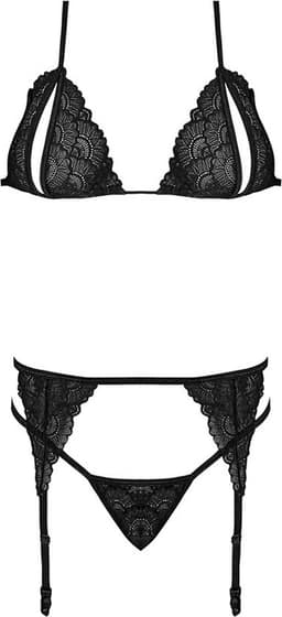 Magic Silk - Peek-a-Boo Beha, Jarretel en G-String Set - L/XL - Zwart — thumbnail 4