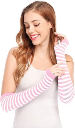 Lange armwarmer voor dames in punk gothic- en rockstijl - vingerloze handschoenen - roze/wit - Eén maat - trendy accessoires — thumbnail 6