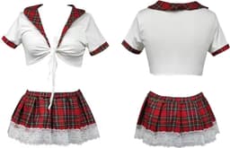 Sexy Schoolmeisje Pakje - 2 Delige Set - Rok, Korte Top met Mouwen - Rollenspel Verkleden - Lingerie - Dames / Vrouwen Ondergoed - Maat XXL — thumbnail 2