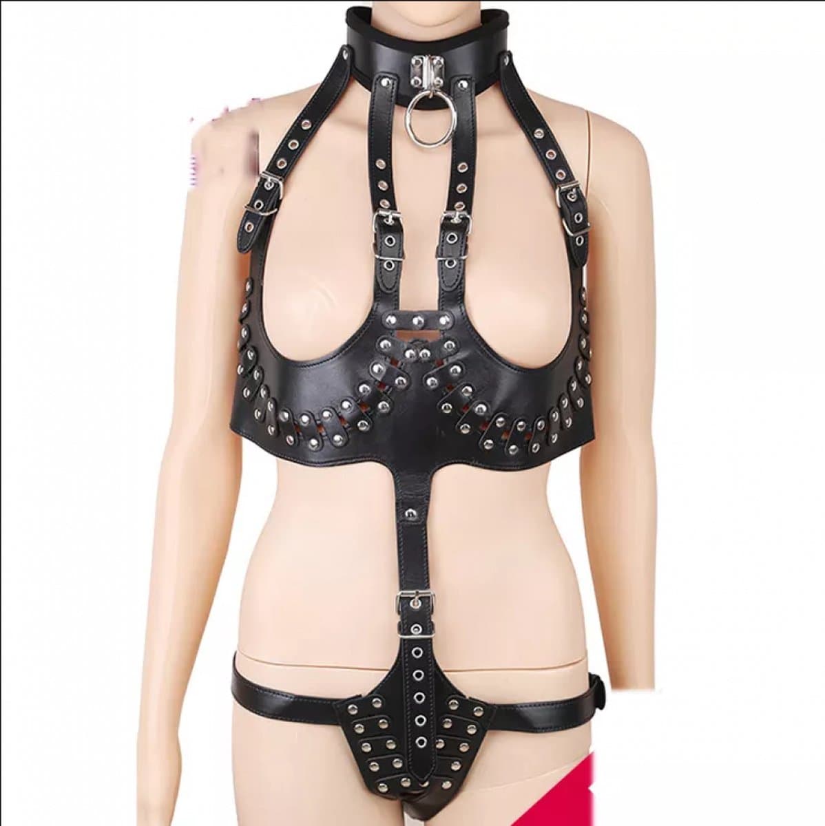 Nooitmeersaai - Harnas Vrouw - PU Leer - Zwart - Spikes - Bondage Harnas - BDSM — afbeelding 1