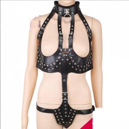 Nooitmeersaai - Harnas Vrouw - PU Leer - Zwart - Spikes - Bondage Harnas - BDSM — thumbnail 1