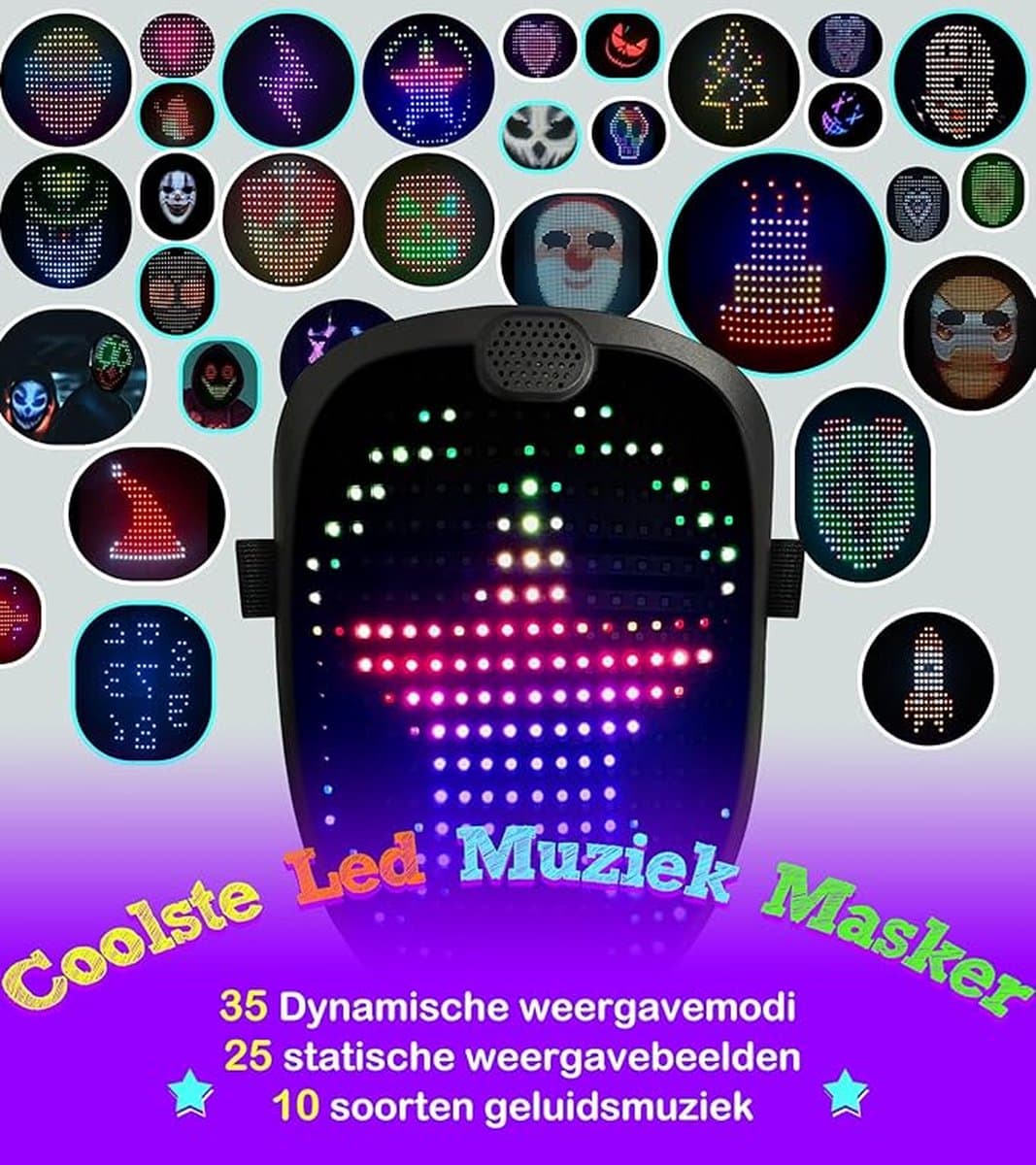 wsl Led masker met gebaar detectie,led light up masker voor gemaskerd feest dj kostuum cosplay halloween party maskerade,led transformerend masker voor volwassenen en kinderen — afbeelding 1