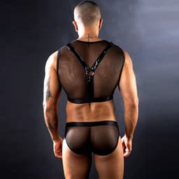 Erotische lingerie set mesh - Harnas - Metalen ringen - Top en slip - Transparant — thumbnail 5